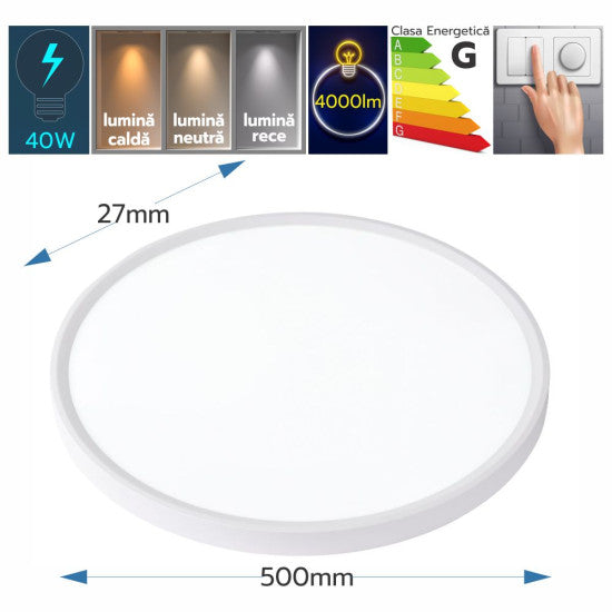 Plafoniera LED Versa IP40 Rama Alba 40W, 4000 lm, Ø500 mm