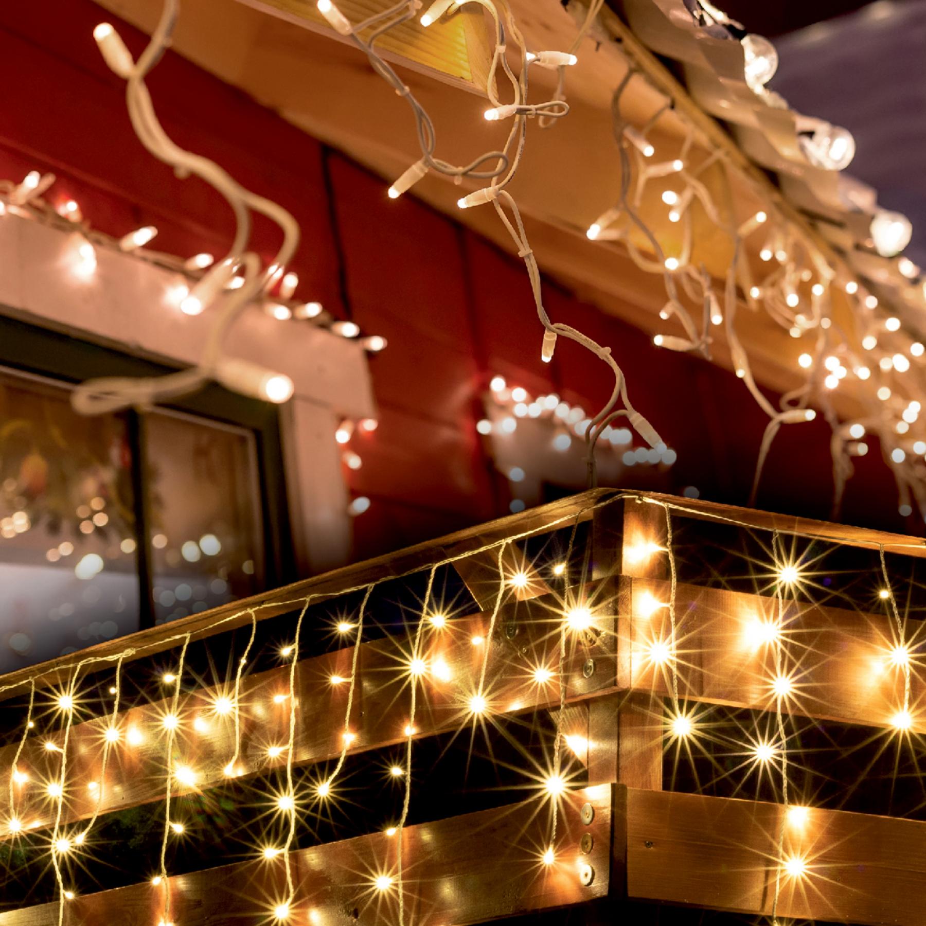 Perdea lumini LED 900 alb cald, 30 m, 8 programe cu memorie, timer 6h/18h, interior exterior, adaptor IP44