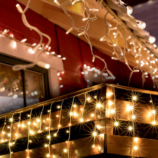 Perdea lumini LED 900 alb cald, 30 m, 8 programe cu memorie, timer 6h/18h, interior exterior, adaptor IP44