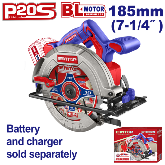 Descriere produs: Fierăstrău circular fără acumulator și încărcător, unghi de tăiere reglabil, 185mm - ELCS1851, EMTOP