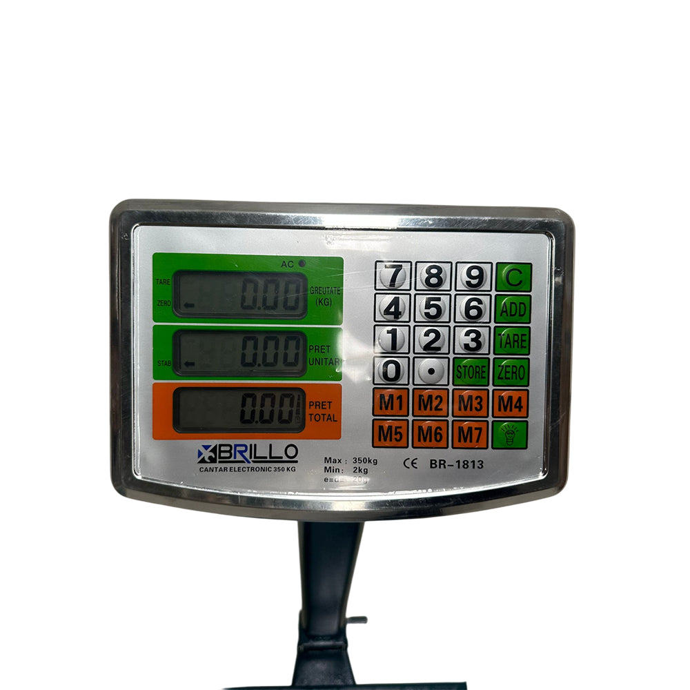 Cantar electronic Brillo 350kg cu brat rabatabil, afisaj LED dublu, platforma 40x50cm, platan inox