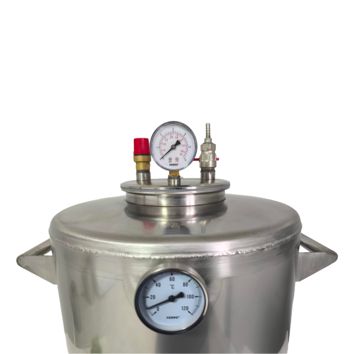 Autoclav ZEP 110L pentru fabricarea conservelor, inox AISI 304, termometru 120C, manometru 6 bari, suport borcane inclus