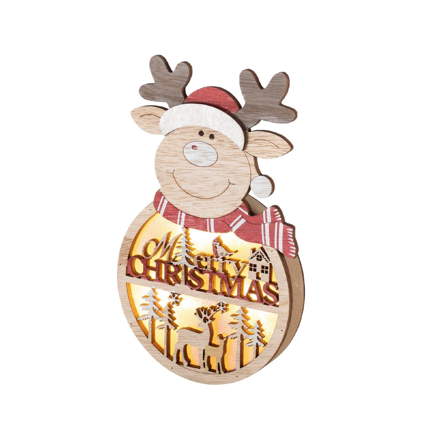 Decor Lemn Fereastra sau Usa cu Ren, 4 LED-uri Alb Cald, Timer 6/18h, KLW21R