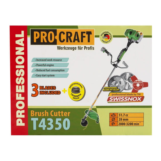 Motocoasa pe benzina ProCraft T4350, 4.8 CP, 4350W, 9000 rpm + 4 sisteme de taiere