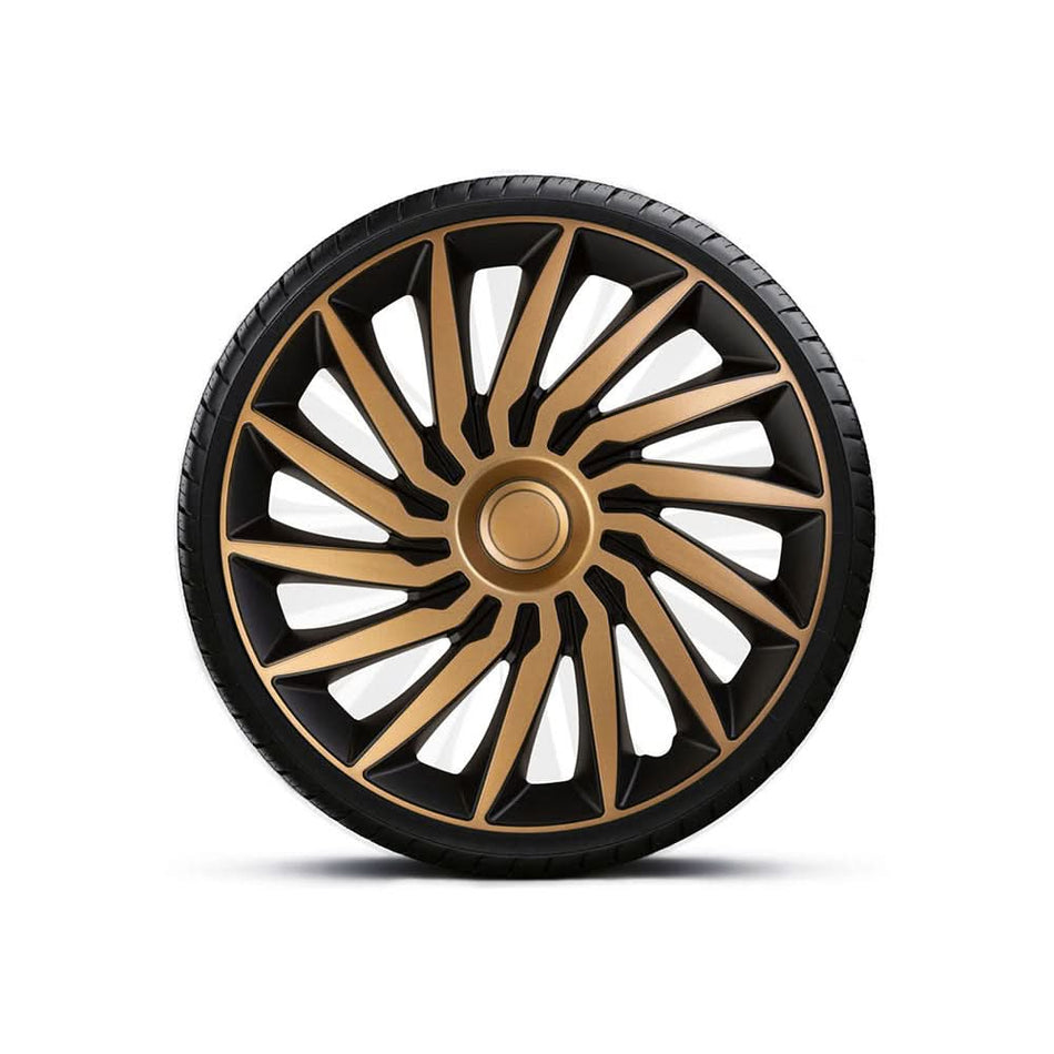 Set 4 capace roți universale 16 inch Galben-Negru cu inel galben Kendo, material plastic ABS
