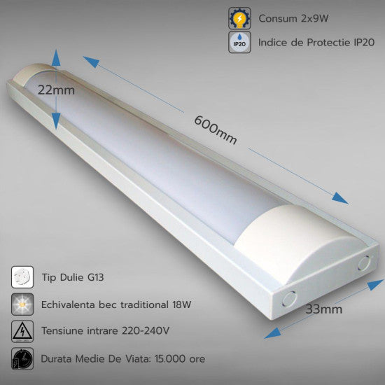 Corp Neon Fida, 2x9W, G13, 600 mm