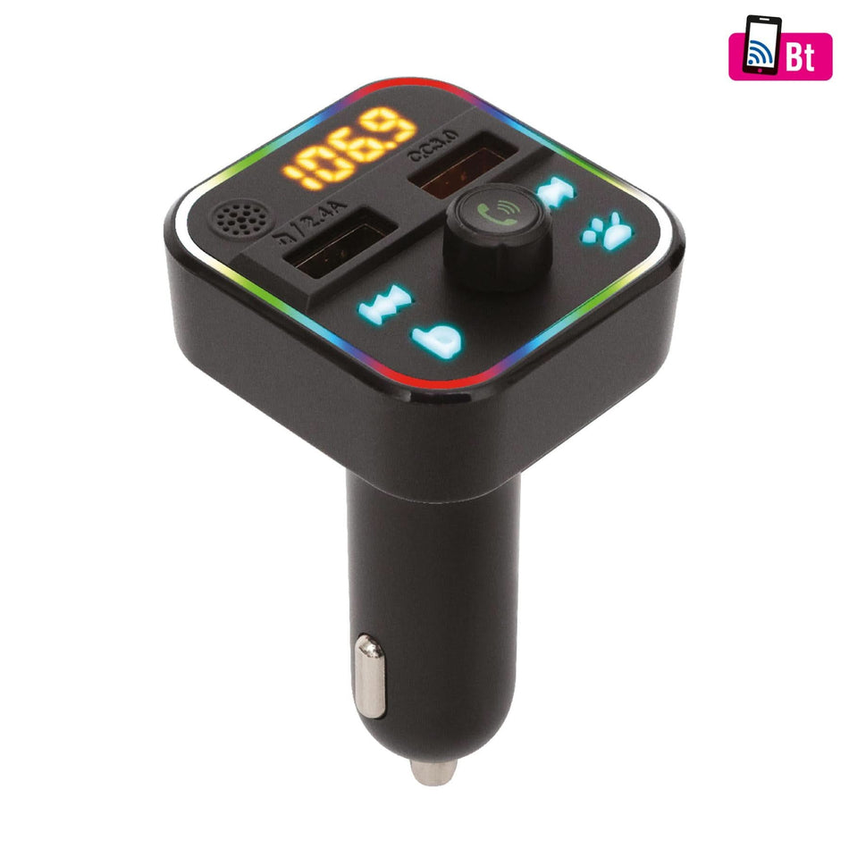 Modulator FM Auto cu Bluetooth, FMBT 18RGB, Incarcator Dual USB, Player Muzica, Efecte RGB