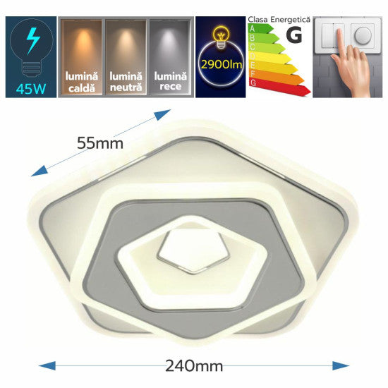 Plafoniera LED Euporie 45W, 2900lm, 240x55mm