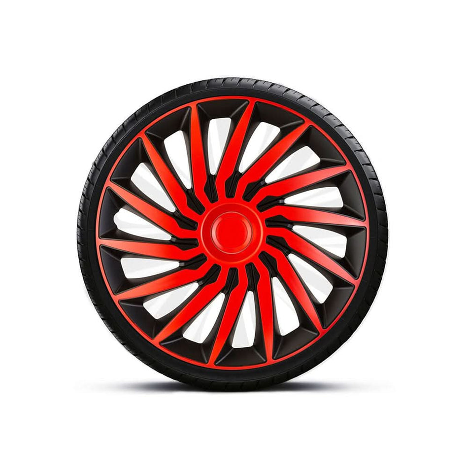 Set 4 capace roți universale 15 inch Roșu-Negru cu inel roșu Kendo, material plastic ABS