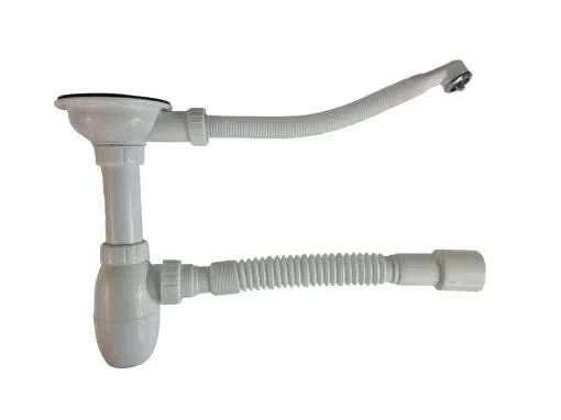 Sifon pentru Chiuvetă B426 cu Preaplin, 1 1/2" (Ø 40), Grilă din Oțel Inoxidabil Ø115