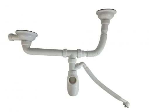 Sifon pentru Chiuvetă Dublă B710V, Racord Preaplin Rotund, 1 1/2" (Ø 40), Grilă din Oțel Inoxidabil Ø115