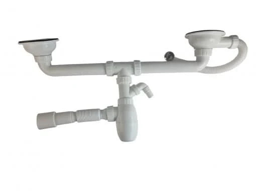 Sifon Universal pentru Chiuvetă Dublă B731V, Preaplin Rotund, 1 1/2" (Ø 40), Grilă din Oțel Inoxidabil Ø115