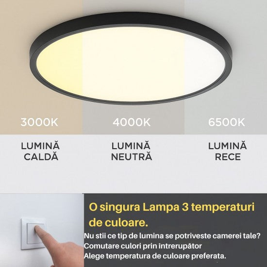Plafoniera LED Versa, Rama Neagra, 32W, Ø400x25mm, 3000K/4000K/6500K