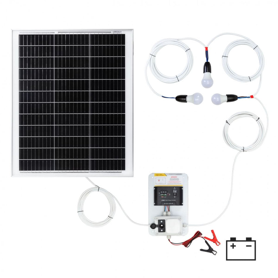 Sistem iluminat solar 50W cu regulator PWM 10A si 3 becuri LED