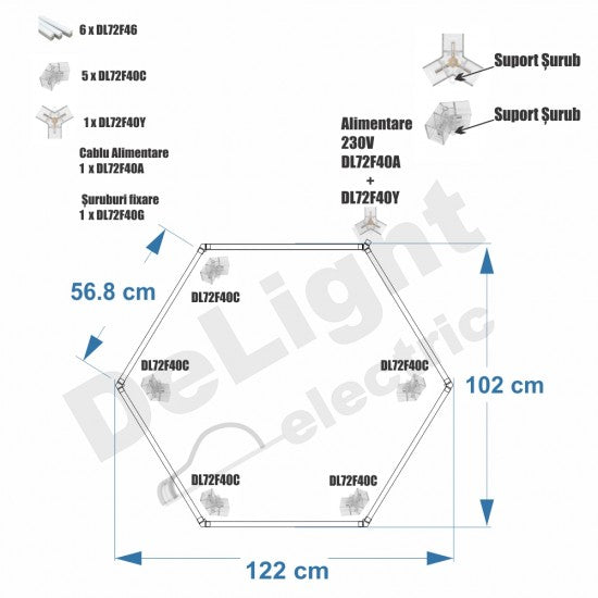 Hexagon LED Honeycomb T5, 48W, 568mm, IP20