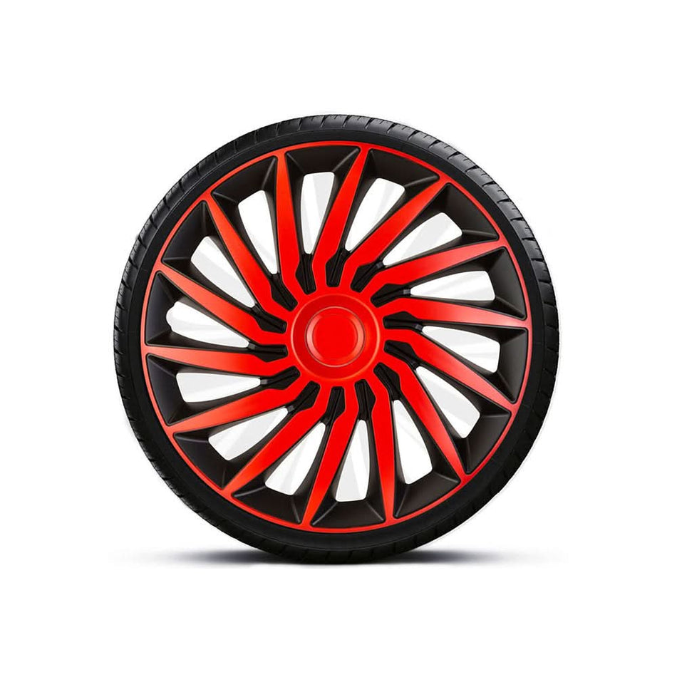 Set 4 capace roți universale 16 inch Roșu-Negru cu inel roșu Kendo, material plastic ABS