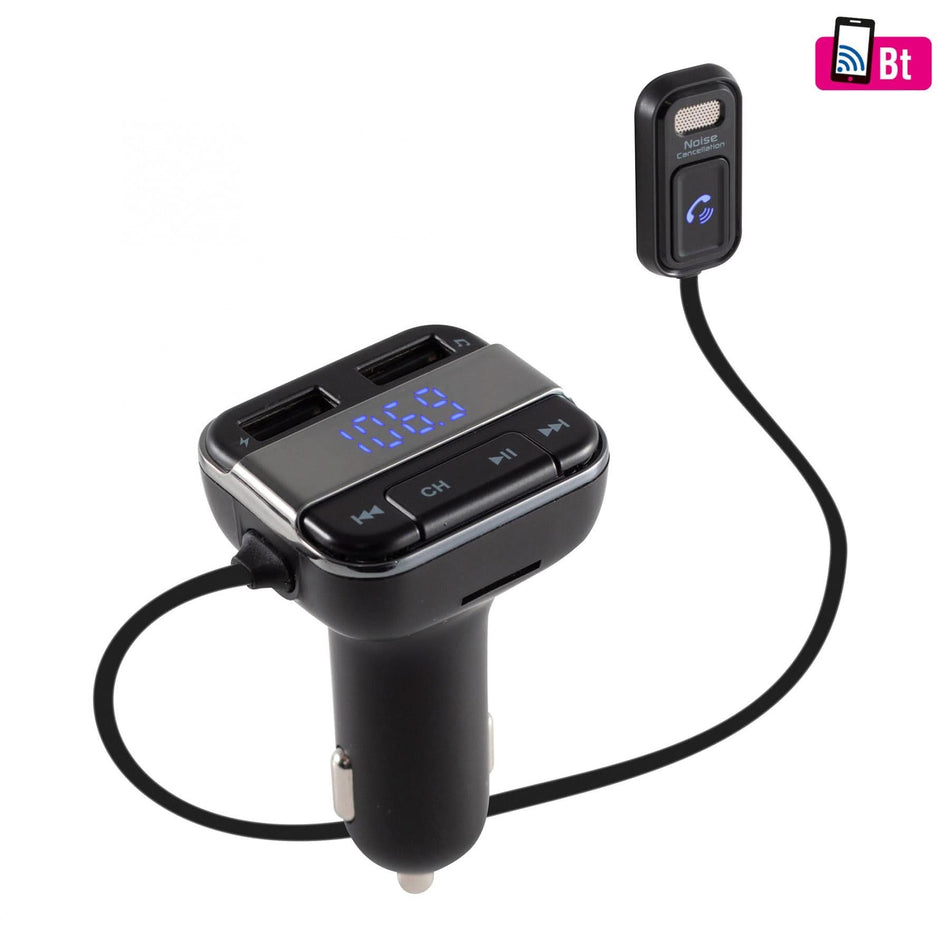 Modulator FM Auto Bluetooth FMBT MIC, 5 in 1, Incarcator Rapid USB, Microfon, Control de la Distanta, Handsfree, Voltmetru