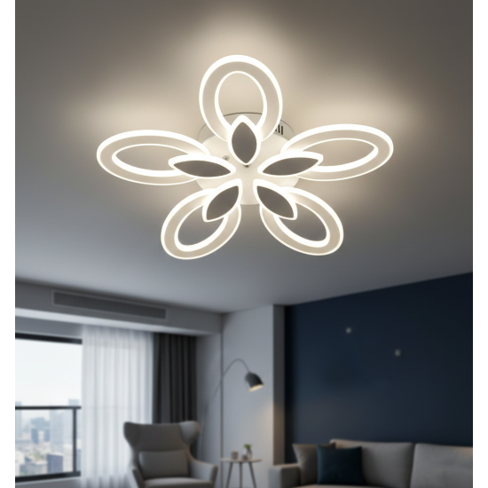 Lustra LED Iris 140W, 5 Brate, Telecomanda IR, 3 Culori, 600 mm