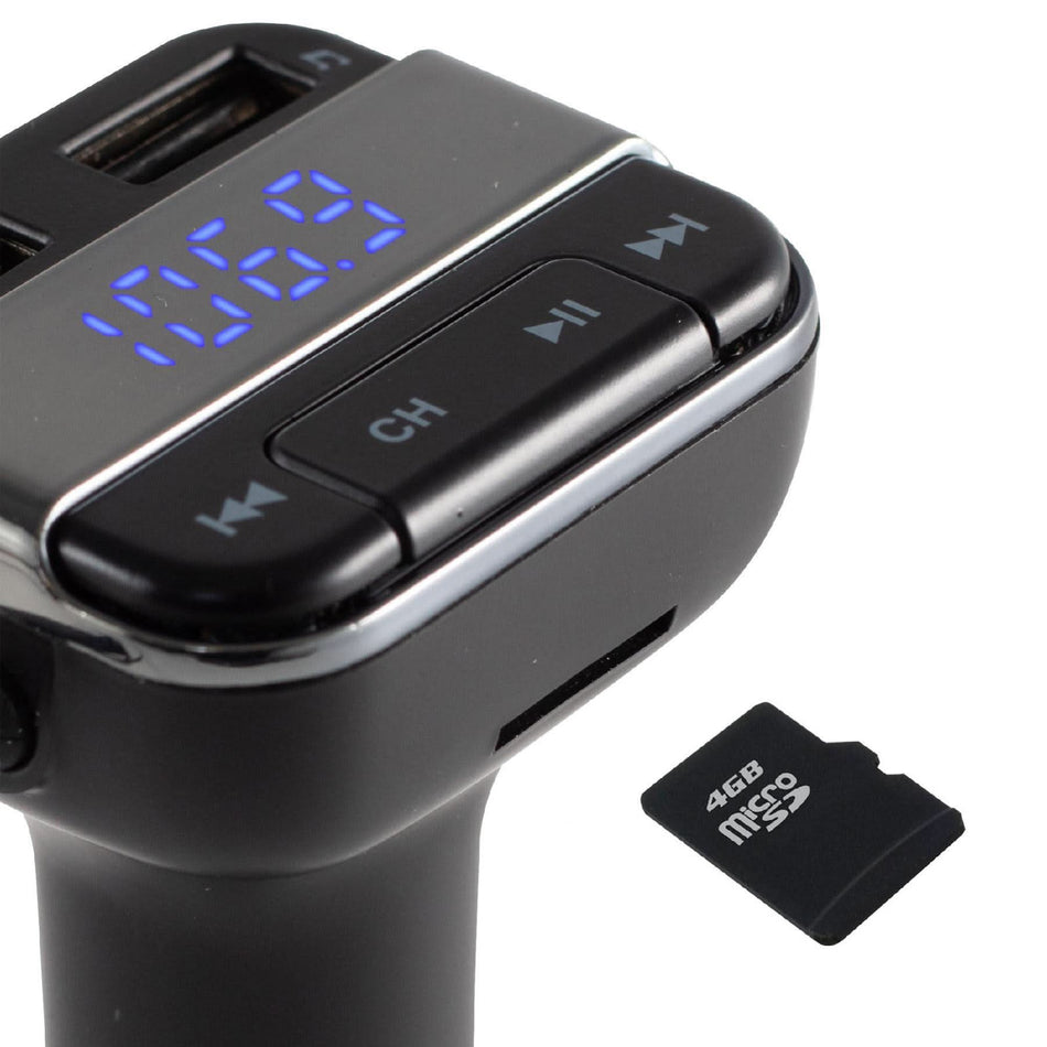 Modulator FM Auto Bluetooth FMBT MIC, 5 in 1, Incarcator Rapid USB, Microfon, Control de la Distanta, Handsfree, Voltmetru