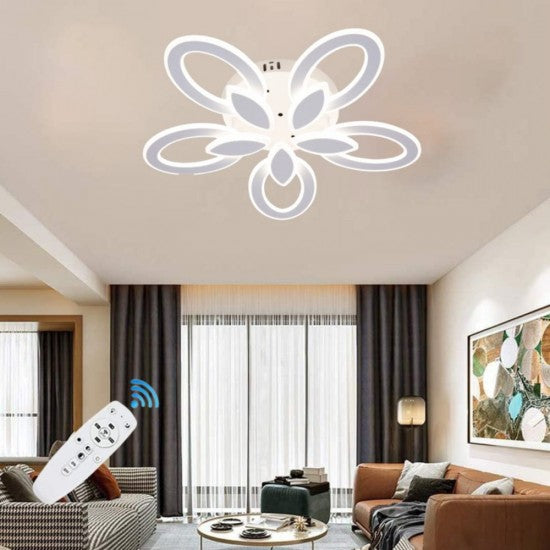 Lustra LED Iris 140W, 5 Brate, Telecomanda IR, 3 Culori, 600 mm