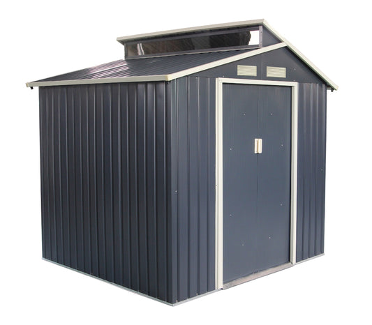 Casuta / magazie de gradina premium metalica, KLUGMEISTER Oscar B Gri/Bej, dimensiuni 220x193x214 cm, cu baza metalica