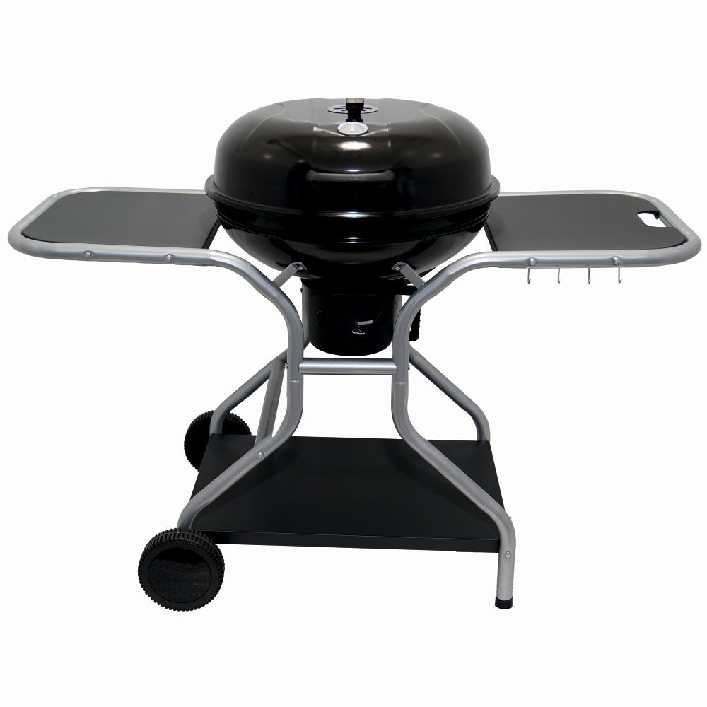 Gratar pe carbuni KLUGMEISTER KY22020T, material otel, cu capac si roti de deplasare, inaltime gatire 78 cm, dimensiuni 133x67x98 cm