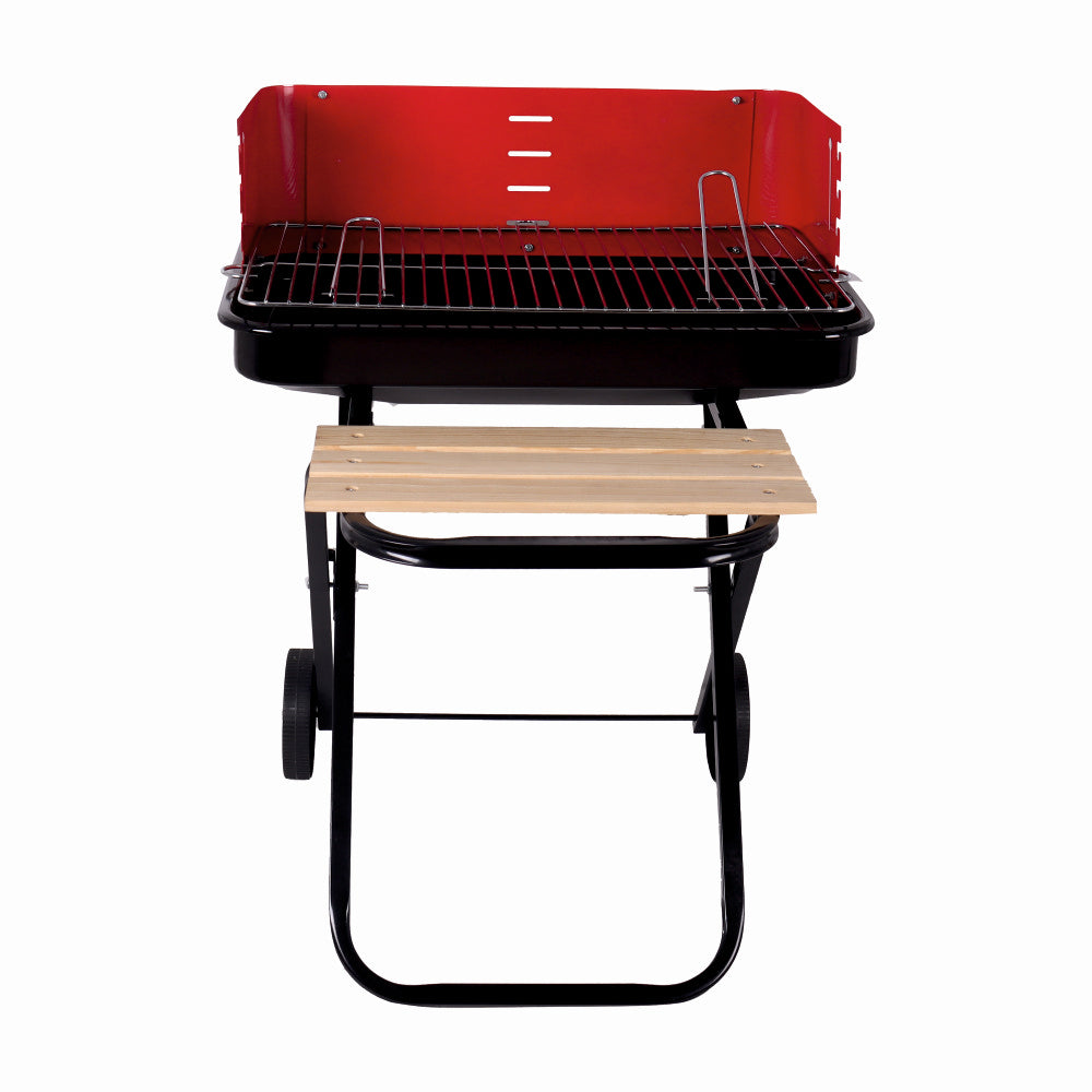 Gratar pe carbuni KLUGMEISTER KY28020F, material otel, cu roti deplasare, gratar detasabil, raft frontal, suprafata gatire 53x35 cm