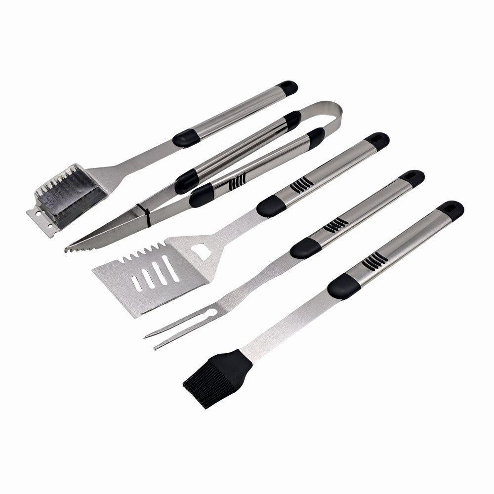 Set ustensile pentru gratar 5 piese KLUGMEISTER KY008, geanta inclusa, furculita + spatula + cleste + doua perii
