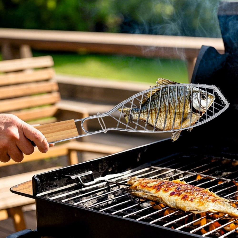 Suport peste pentru gratar KLUGMEISTER KY55F, material otel, maner de lemn