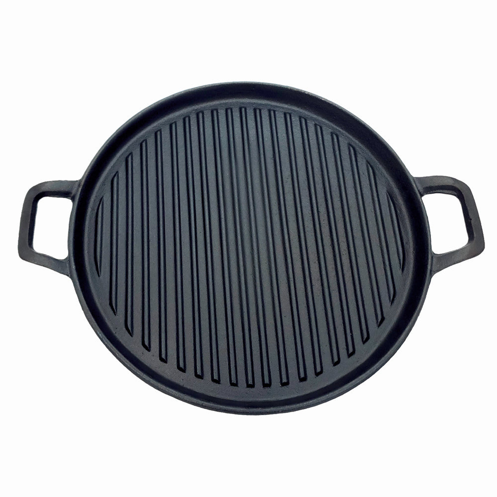 Tava rotunda din fonta pentru gratar KLUGMEISTER KY30ZT, diametru 30 cm, manere laterale