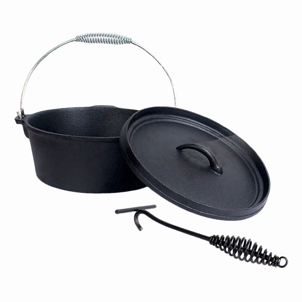 Ceaun cu capac din fonta pentru gratar KLUGMEISTER KY545ZT, negru, dimensiuni 25x10 cm