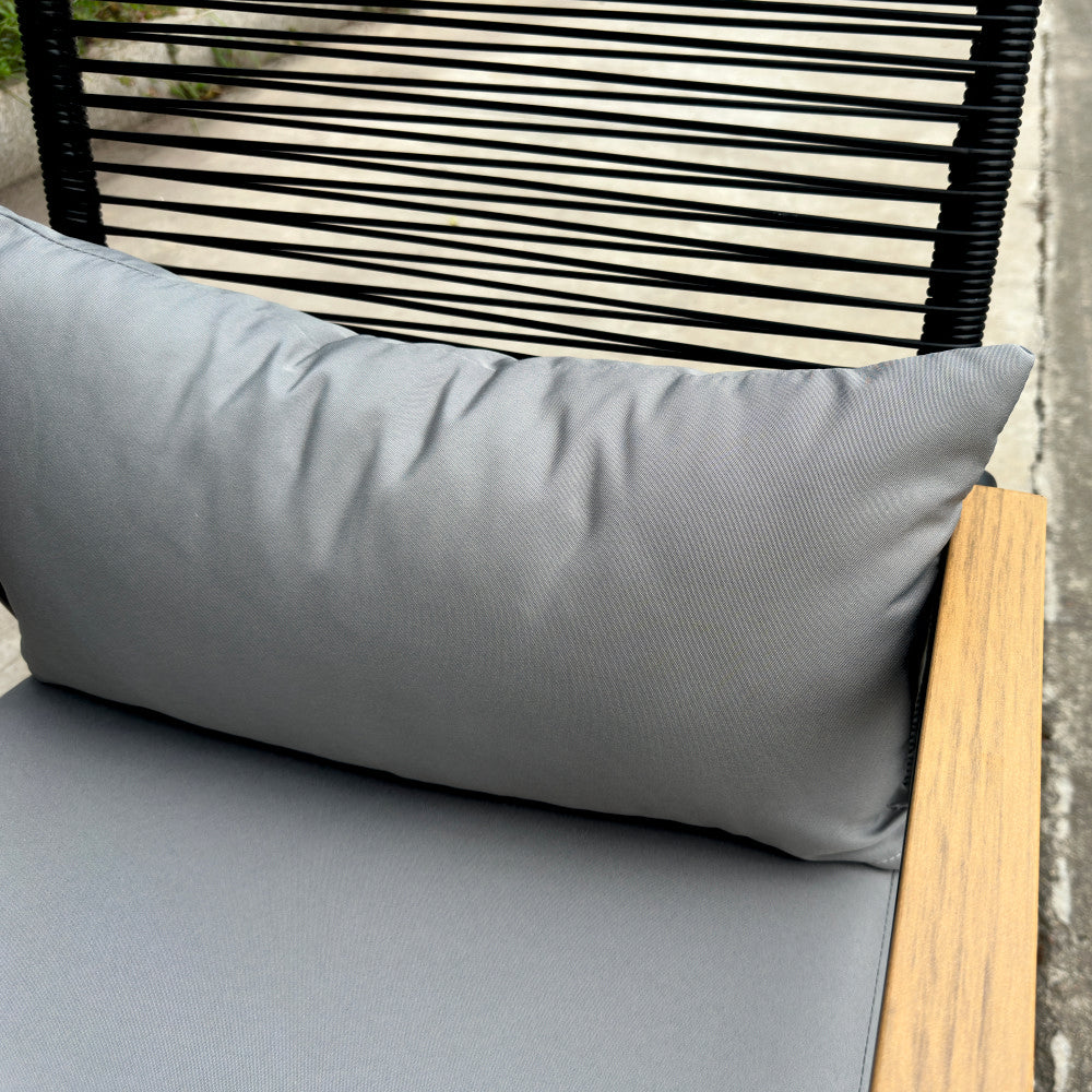 Set mobilier terasa/gradina KLUGMEISTER KJF3298, doua fotolii + canapea + masuta, cu perne incluse, culoare gri/negru