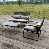 Set mobilier terasa/gradina KLUGMEISTER KJF3298, doua fotolii + canapea + masuta, cu perne incluse, culoare gri/negru