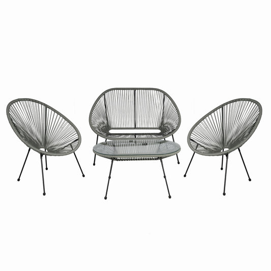 Set mobilier terasa/gradina KLUGMEISTER KJF3643, doua scaune + canapea + masuta, material otel + ratan, culoare gri