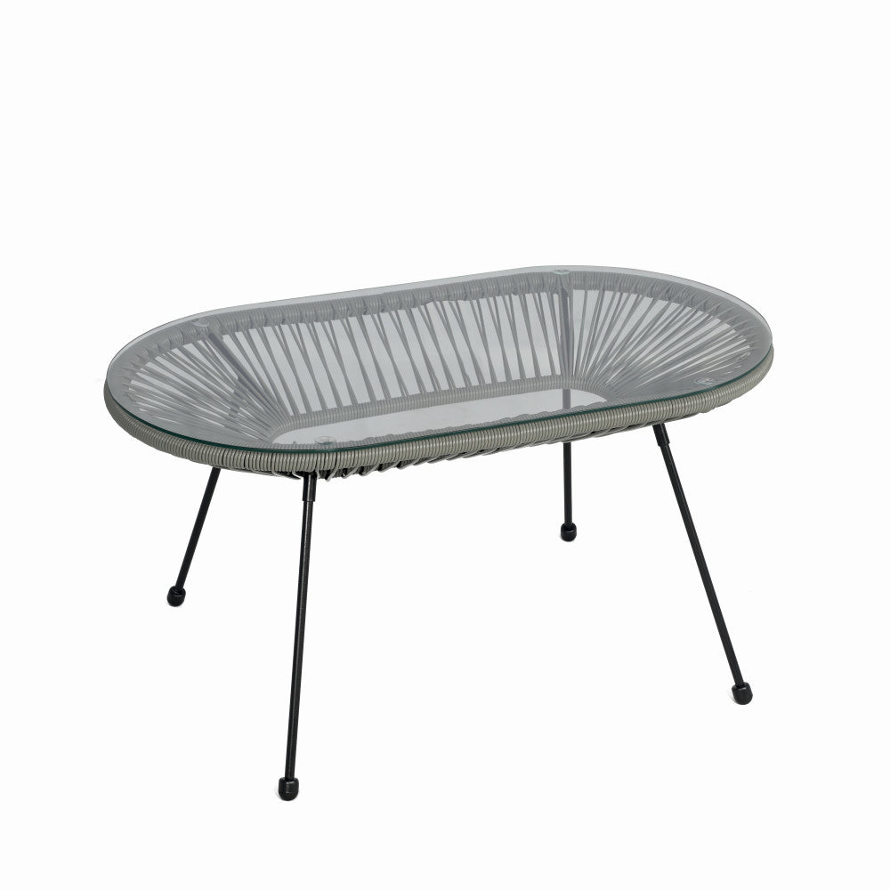 Set mobilier terasa/gradina KLUGMEISTER KJF3643, doua scaune + canapea + masuta, material otel + ratan, culoare gri