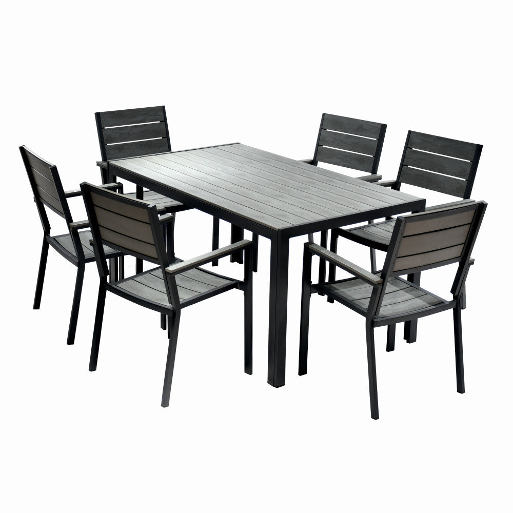 Set mobilier terasa/gradina KLUGMEISTER KJT2056, structura din otel, masa + 6 scaune din HDPE, culoare gri