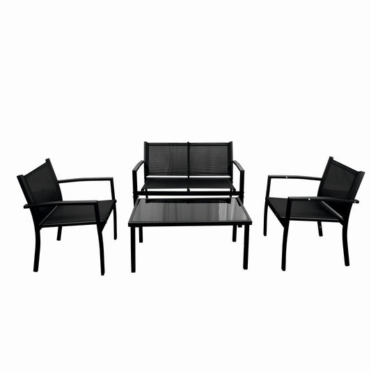 Set mobilier terasa/gradina KLUGMEISTER KJFT079, doua fotolii + canapea + masuta din sticla securizata, culoare neagra
