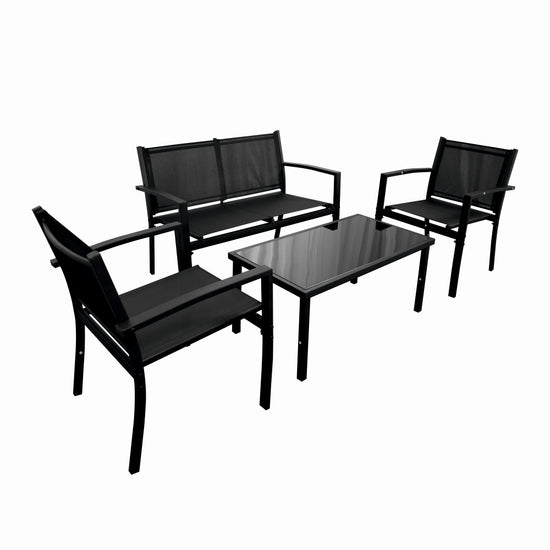 Set mobilier terasa/gradina KLUGMEISTER KJFT079, doua fotolii + canapea + masuta din sticla securizata, culoare neagra