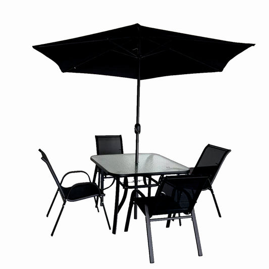 Set mobilier terasa/gradina KLUGMEISTER KJFT011, pentru patru persoane cu umbrela, culoare neagra