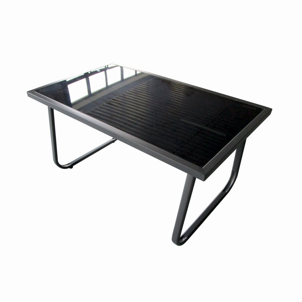 Set mobilier terasa/gradina KLUGMEISTER KJF5226, doua fotolii + canapea + masuta sticla, culoare neagra