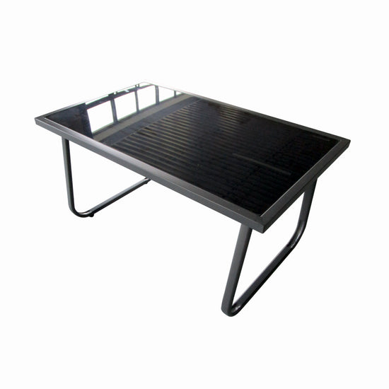 Set mobilier terasa/gradina KLUGMEISTER KJF5226, doua fotolii + canapea + masuta sticla, culoare neagra