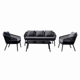 Set mobiler terasa/gradina din aluminiu KLUGMEISTER KJF10537, canapea + doua fotolii + masa din sticla (perne incluse), culoare gri