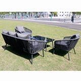 Set mobiler terasa/gradina din aluminiu KLUGMEISTER KJF10537, canapea + doua fotolii + masa din sticla (perne incluse), culoare gri