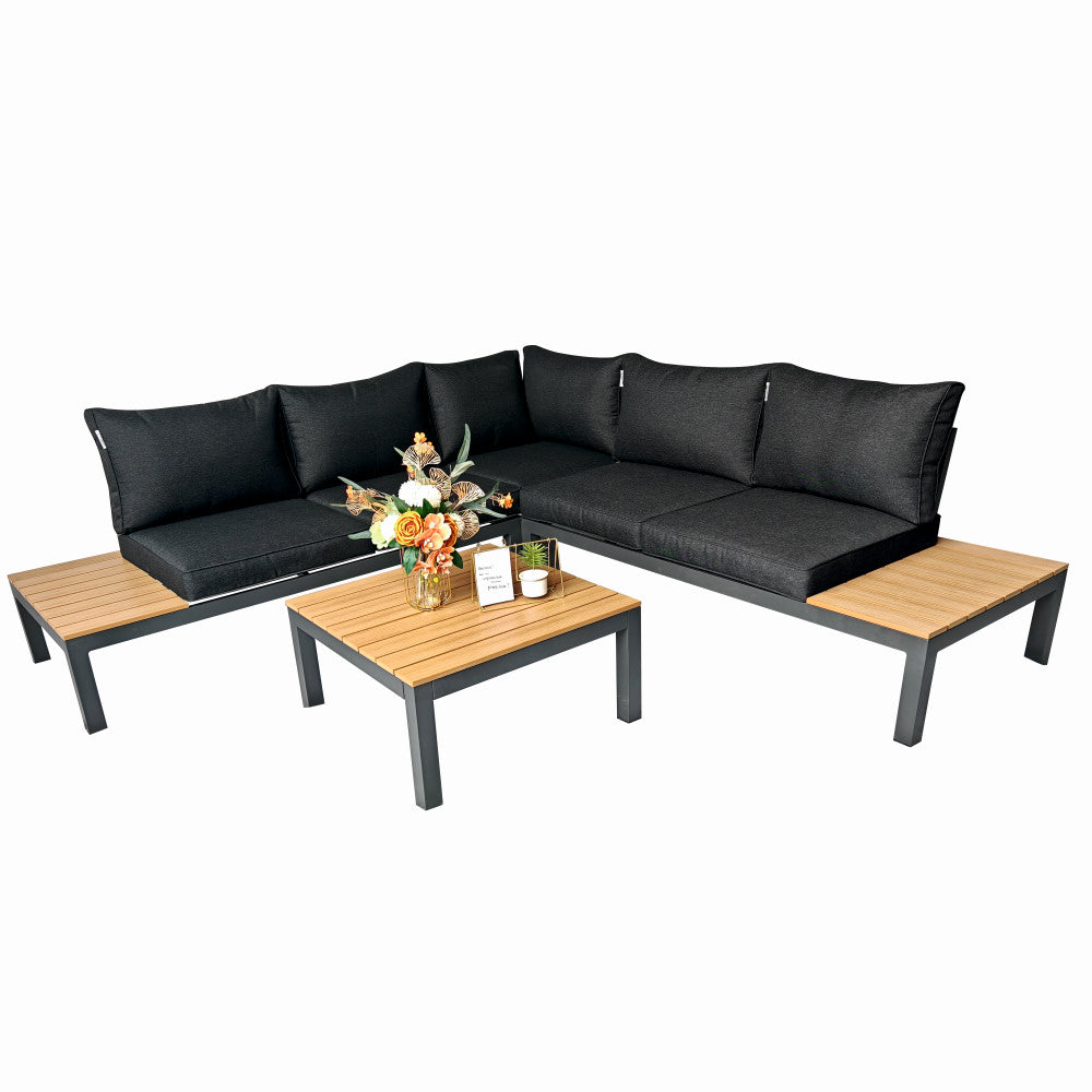 Set mobilier terasa/gradina premium din aluminiu si polywood KLUGMEISTER KJF4313, 4 piese (perne incluse), culoare gri