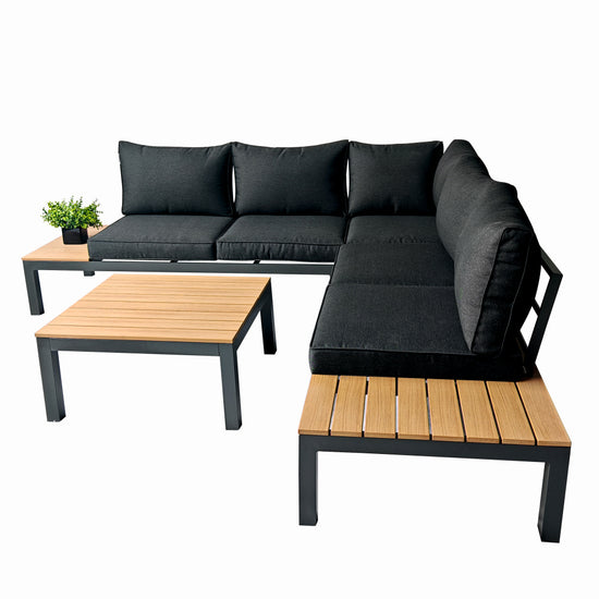 Set mobilier terasa/gradina premium din aluminiu si polywood KLUGMEISTER KJF4313, 4 piese (perne incluse), culoare gri