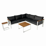Set mobilier terasa/gradina KLUGMEISTER KJFA003, coltar 5 locuri si masa cu cadru de aluminiu, culoare gri