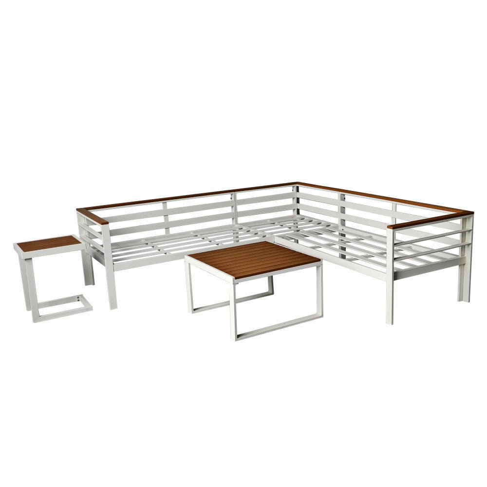 Set mobilier terasa/gradina KLUGMEISTER KJFA003, coltar 5 locuri si masa cu cadru de aluminiu, culoare gri