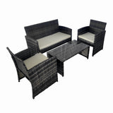 Set mobilier terasa/gradina tip ratan KLUGMEISTER KJFR030, canapea + doua fotolii + masuta din sticla securizata, culoare gri