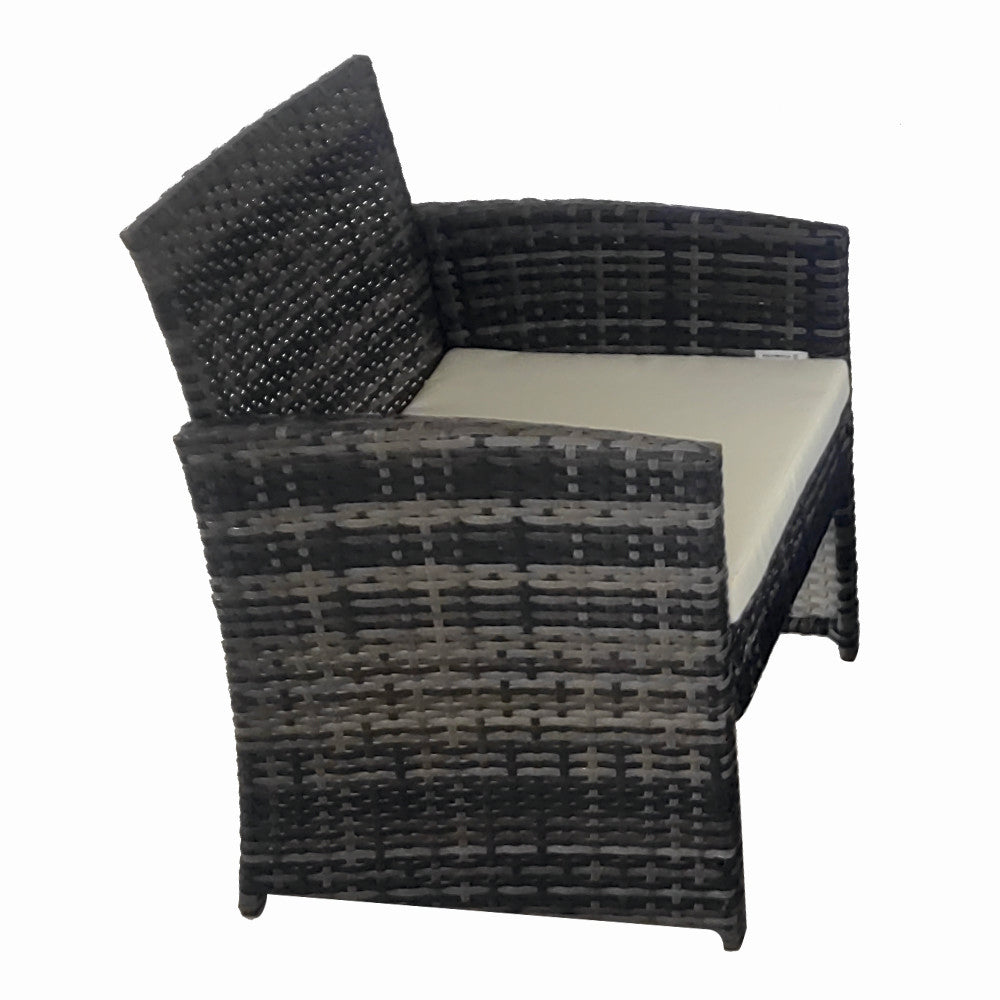 Set mobilier terasa/gradina tip ratan KLUGMEISTER KJFR030, canapea + doua fotolii + masuta din sticla securizata, culoare gri