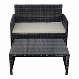 Set mobilier terasa/gradina tip ratan KLUGMEISTER KJFR030, canapea + doua fotolii + masuta din sticla securizata, culoare gri